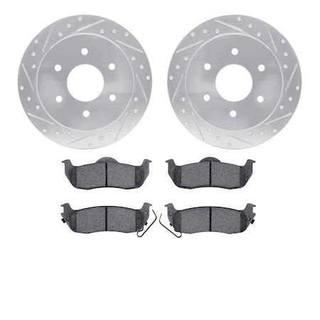 7402-67001, Rotors-Drilled And Slotted-Silver With Ultimate Duty Performance Brake Pads, Zinc Coated
